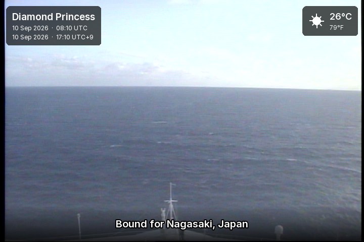 A live picture from the bridge of the Diamond Princess